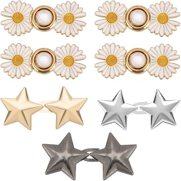 ZENGLU 14 PCS Adjustable Waist Clips Waist Button Pins for Pants with Stars and Daisies Waist Tighteners for Jeans Button Tighteners for Jeans