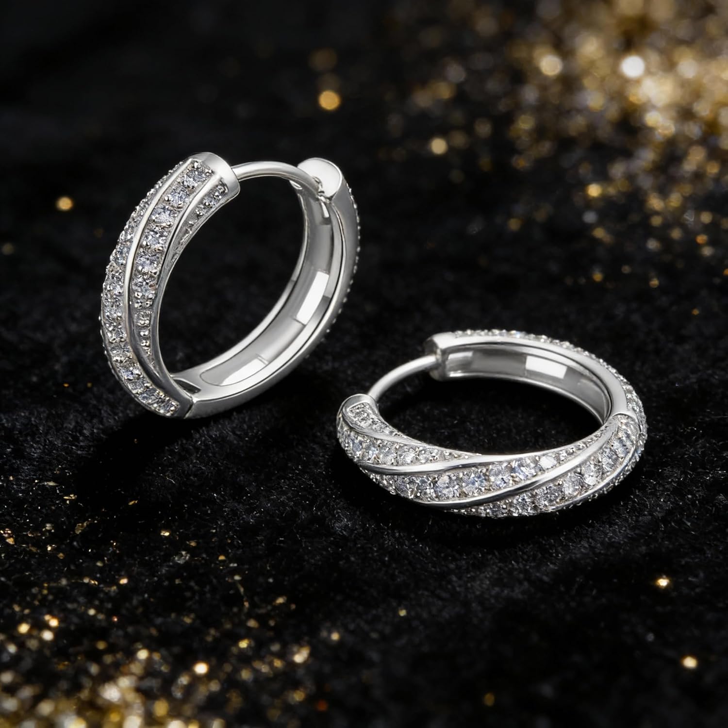 Moissanite Pave Hoop Earrings for Women, Hypoallergenic S925 Chunky Hoop Earrings, Pierced Simulated Diamond Twisted Hoop Earrings, Trendy Fine Jewelry Gifts for Her Anniversary Birthday