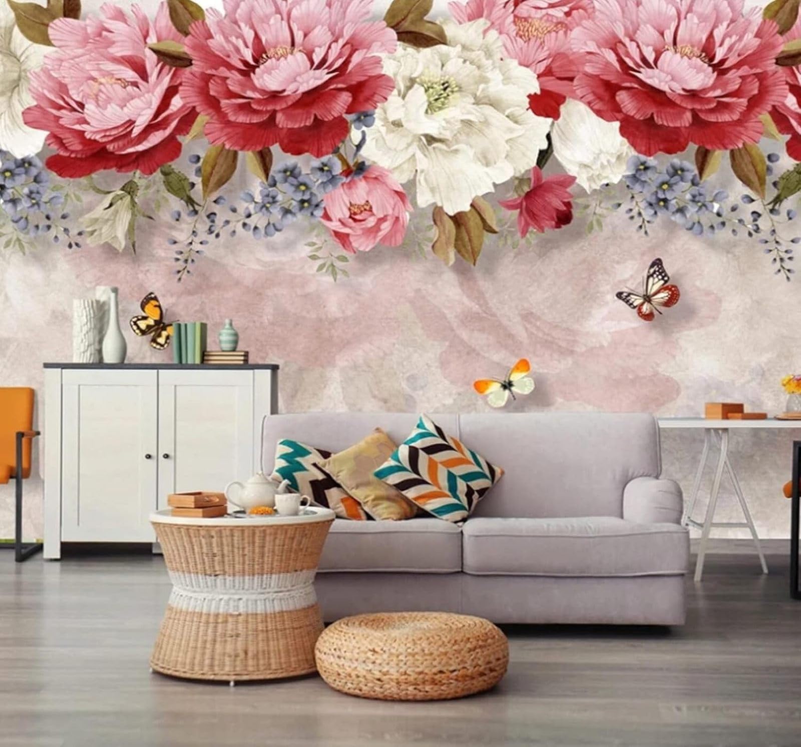 XLMING Hand Drawn Plants Beautiful Flowers Butterflies 3D Wallpaper Luxury Silk Study Dining Feature Sofa Grey Bedroom Living Room Tv Decorative Wall-300cm×210cm