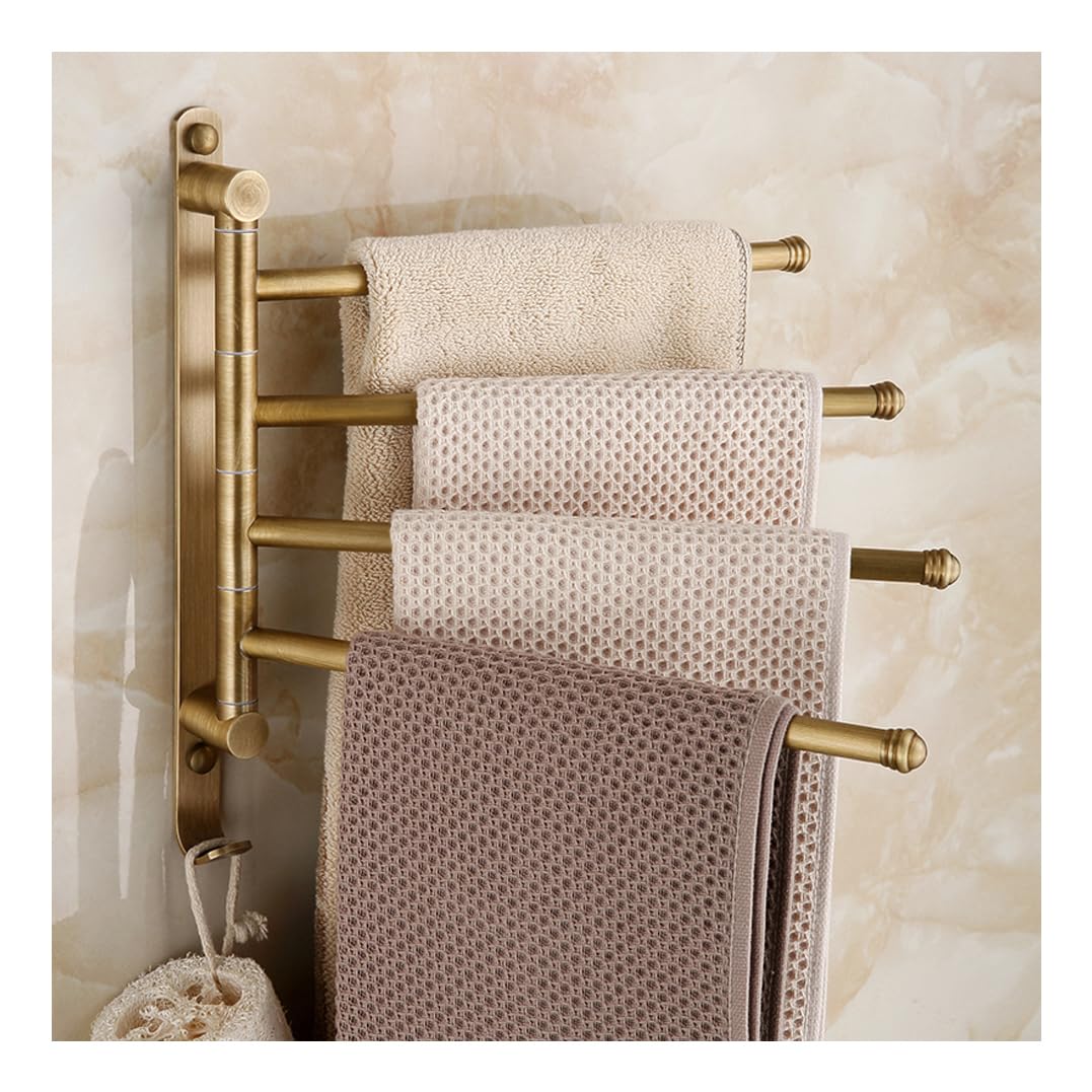 LMYSXAOZ Antique Brass Swivel Towel Rack Bar for Bathroom, Bronze Wall Mounted Brushed Surface Folding Arm Swing Out Hanger Holder Space Saving Laundry 4bar