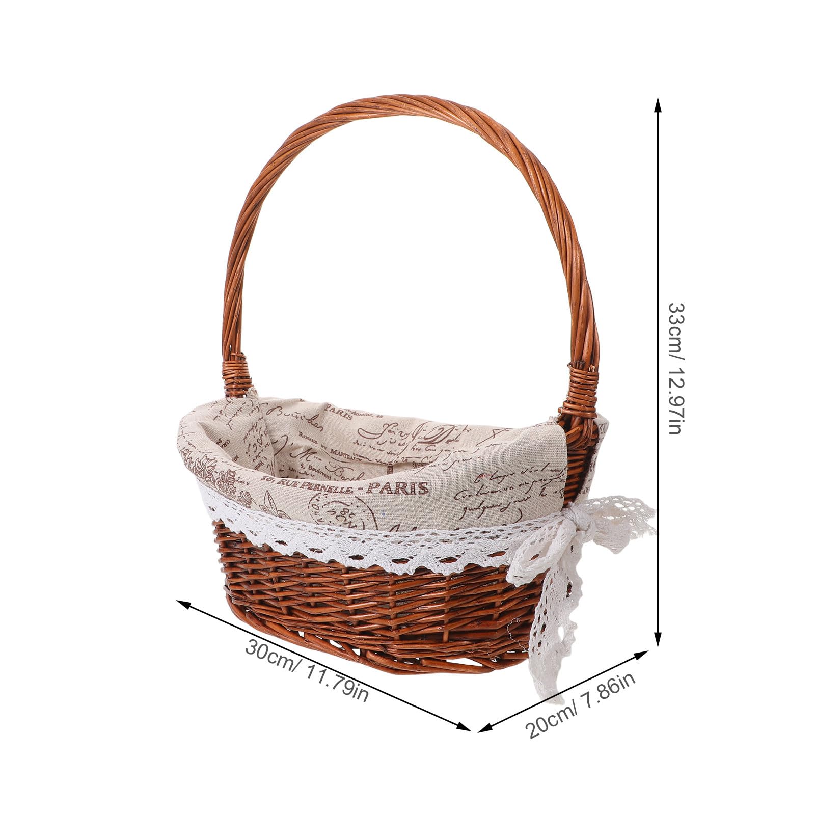Veemoon Cesta de Picnic de Mimbre con asa, Ovalada, vacía, Tejida en ratán, para Guardar Huevos de Pascua, Dulces, Frutas, Snacks y Verduras. Forrada en Tela.