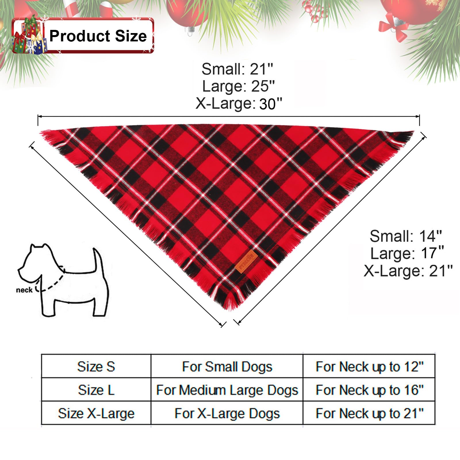PTDECOR Bandanas de Navidad para perros con borlas, paquete de 2 elegantes baberos a cuadros rojos y verdes, tela de algodón de alta calidad, bandanas triangulares reversibles de Navidad para perros
