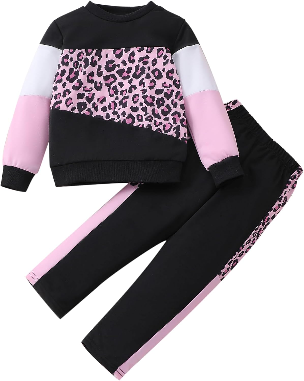 FUNMETA Toddler Girls 2 Piece Cute Outfits, Crewneck Sweatshirt with Jogger Pants Kids Clothing Set for Fall Winter