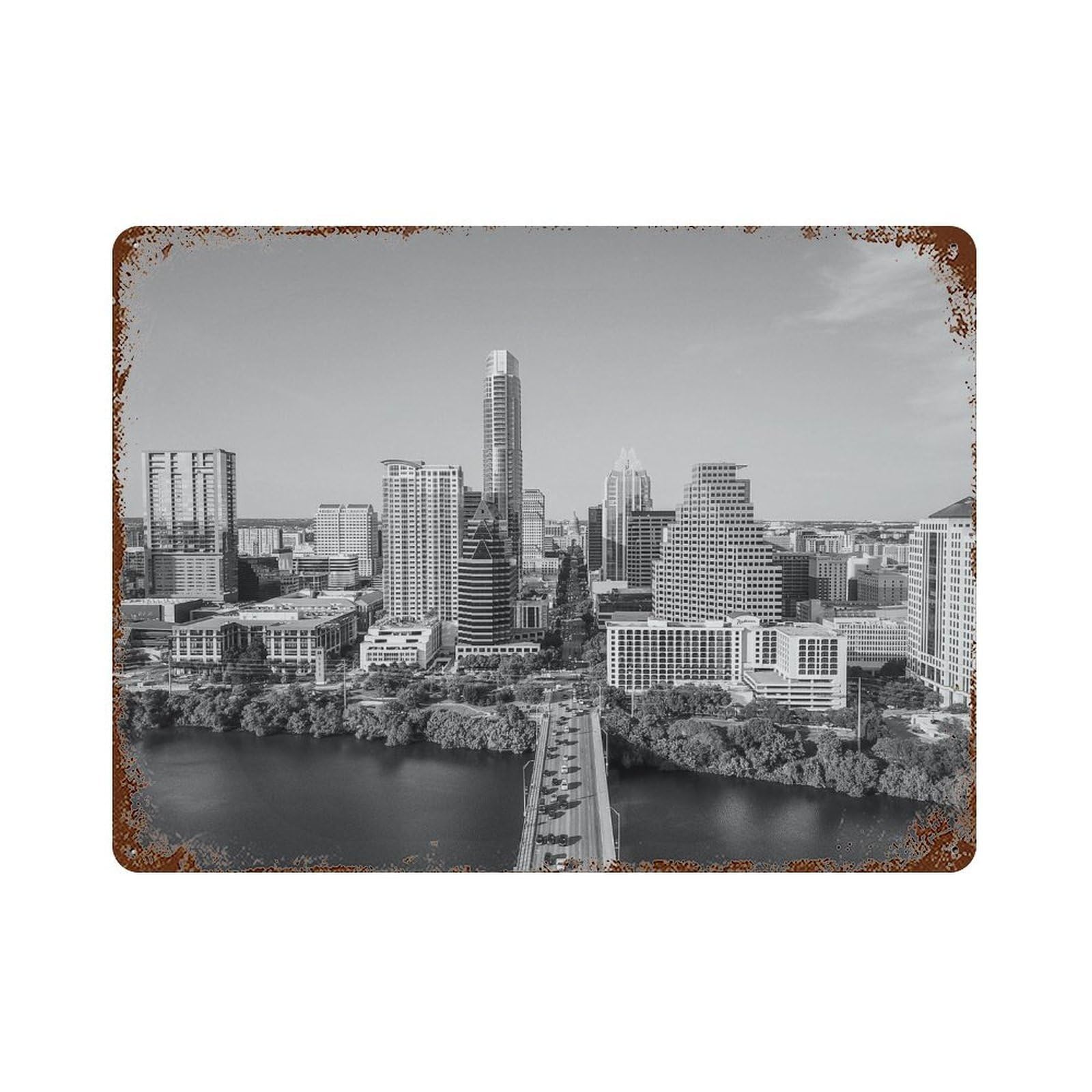 xiaoxiaoshen Black And White Austin Photo Auditorium Shores Texas USA (2) Wall Decor Art Metal Tin Poster Modern Home Decor Art Home Bar Shop Decorations Vintage Sign 30x40cm