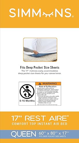 Miniatura 9 de Simmons Colchón de aire lumbar firme de 12 pulgadas con bomba integrada y soporte lumbar extra, tamaño matrimonial, color blanco