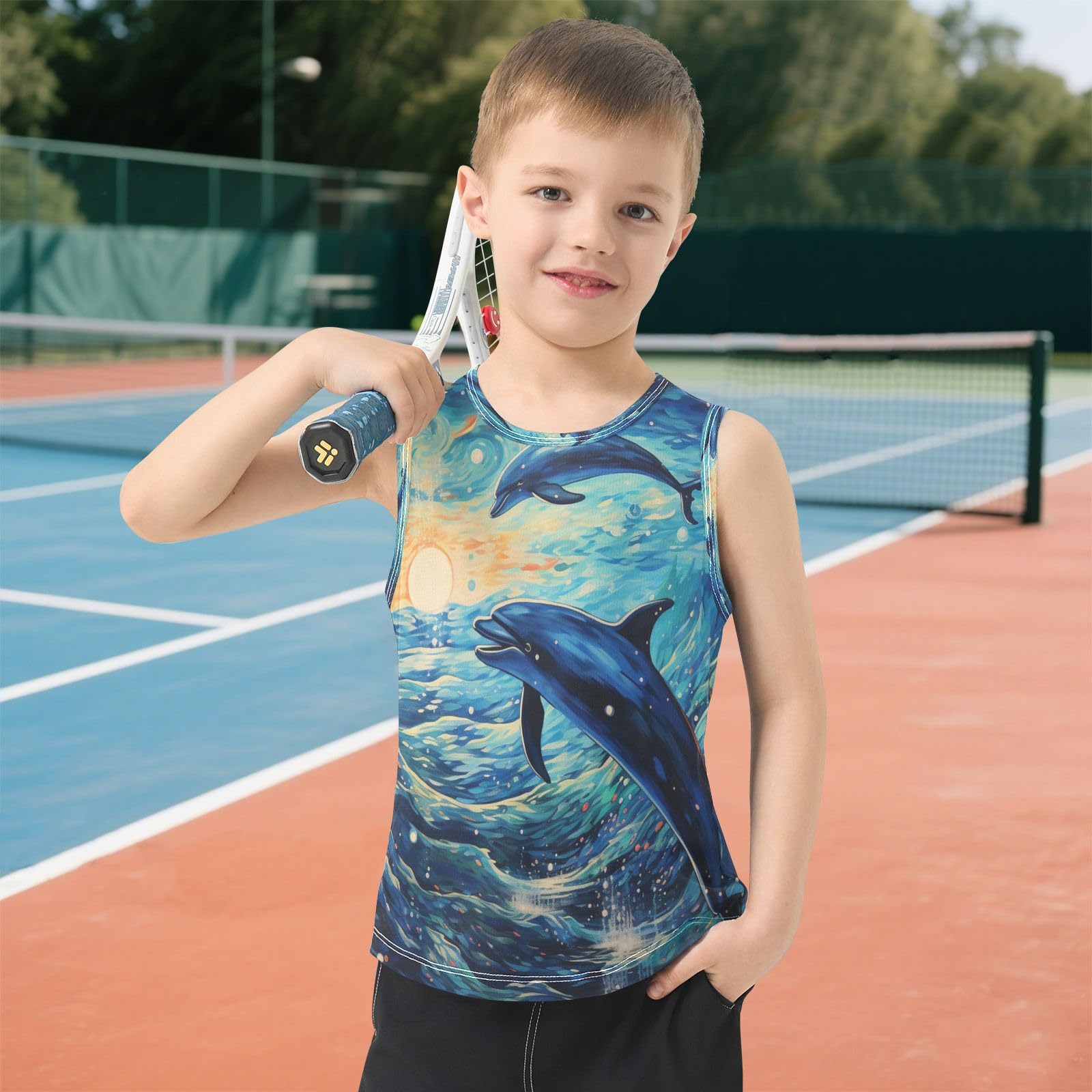 DelfíN ArtíStico Camisetas Sin Mangas Tipo Tank Top para Niños Jóvenes Ideales para Actividades Deportivas
