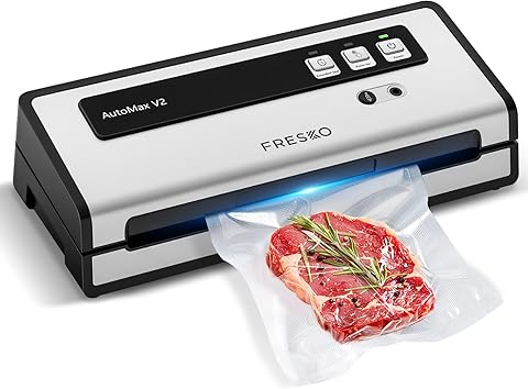 FRESKO Envasadora al vacío Automática, 140 W con Doble Sellado Térmico, Modo Húmedo/Seco, Operación con una Sola Mano,Bloqueo Automático, 10 Bolsas Precortadas (Automax V2)