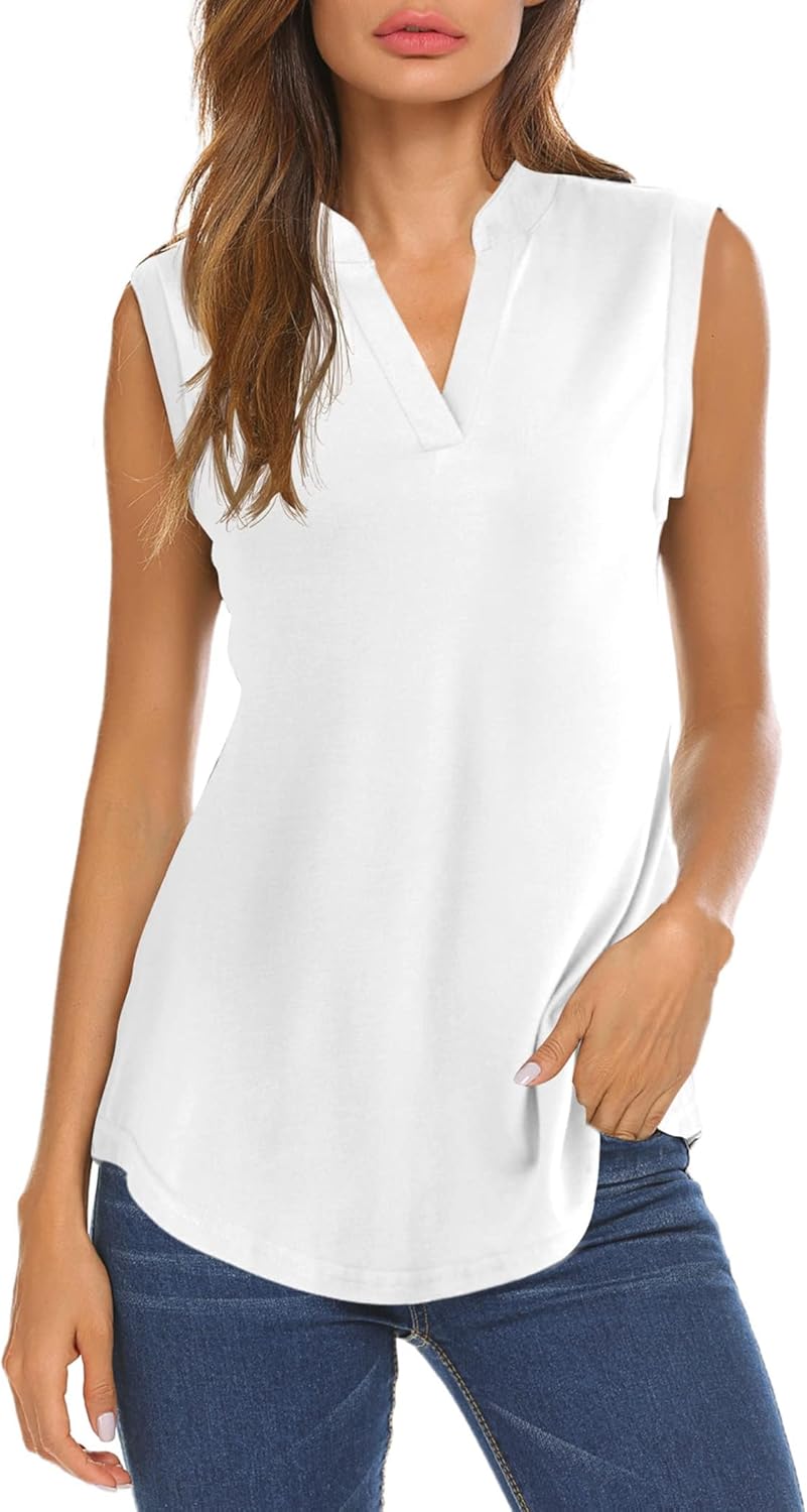 Halife Women's Sleeveless Floral Print V Neck Tunic Tank Tops Blouse Shirts