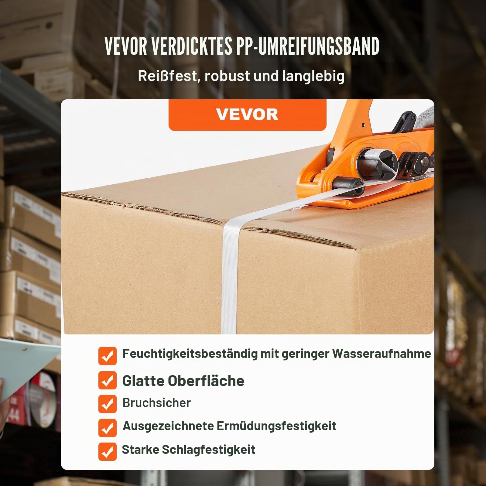 VEVOR Banding Umreifungsset mit Umreifungsspanner, Banding Sealer Tool, 1000 m langem PP-Band, 1000 Metalldichtungen, Palettenverpackungsband Umreifungsset Banding Verpackungsband zum Verpacken