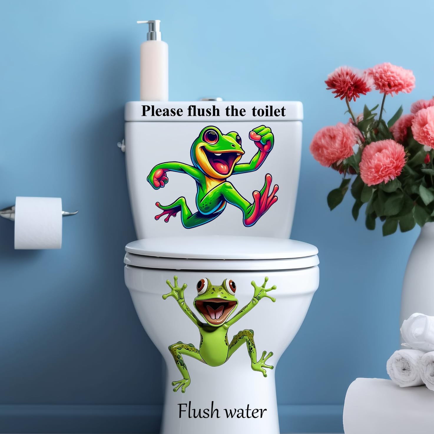 2PCS Cute Animals Toilet Seat Stickers Self-Adhesive Frogs and Lettering Toilet Lid Decals DIY Removable Smile Frog Quotes Toilets Stickers for Cistern Bathroom WC Restroom Decor Door CH81283 (Frog 2)