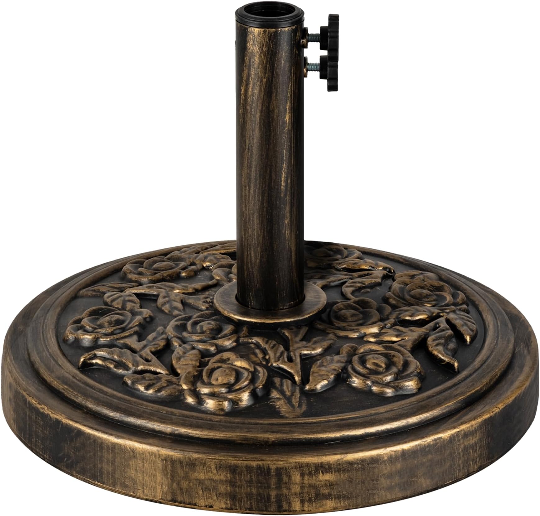 KEPLIN 12kg Cast Iron Effect Parasol Base with Floral Pattern – Heavy Duty Garden Patio Furniture Stand for Umbrella, Canopy, Gazebo, Awning etc. – Diameter 45mm (12, Bronze)
