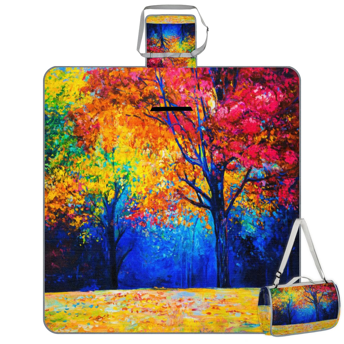 Shimoshe Picnic Blankets 57”x 59”, Autumn Tree Oil Painting Waterproof Sandproof Picnic Mat Lightweight Foldable Beach Blanket for Camping Park Grass Beach Outdoor Blanket