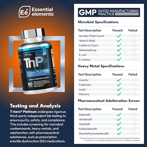 Miniatura 2 de Essential Elements T-Hero Platinum - Soporte diario de testosterona para hombres - Promueve la vitalidad y la unidad - Suplemento de testosterona