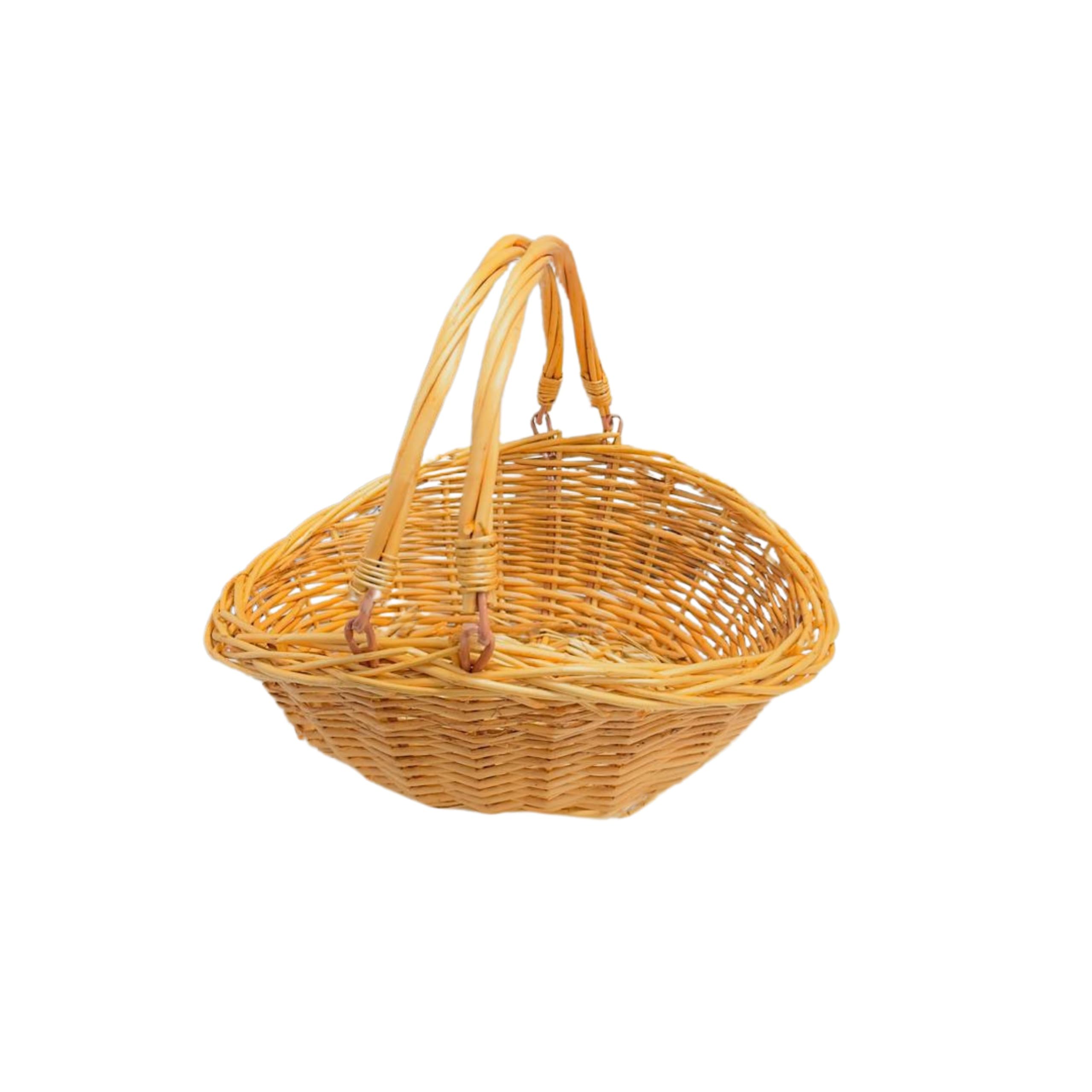 ADEPTNA Vintage Oval Wicker Hamper Storage Gift Shopping Basket High Handle Basket Perfect for Strolls to the Market Picnics Gift hamper Basket Garden Parties (MEDIUM)