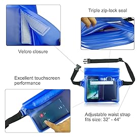 Venterior Waterproof Pouch 2 Pack with Adjustable Waist Strap - Keep Your Phone Wallet License Safe and Dry - Dry Bag for Boating Swimming Snorkeling Fishing Sailing Beach Water Parks (Blue & Blue)