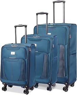 3 Piece Luggage – Expandable Durable Softside Lightweight Suitcase – Nested Set Includes 20 Inch Carry On, 24 Inch and 28 Inch Checked Bag with 8-Wheel Rolling Spinner teal
