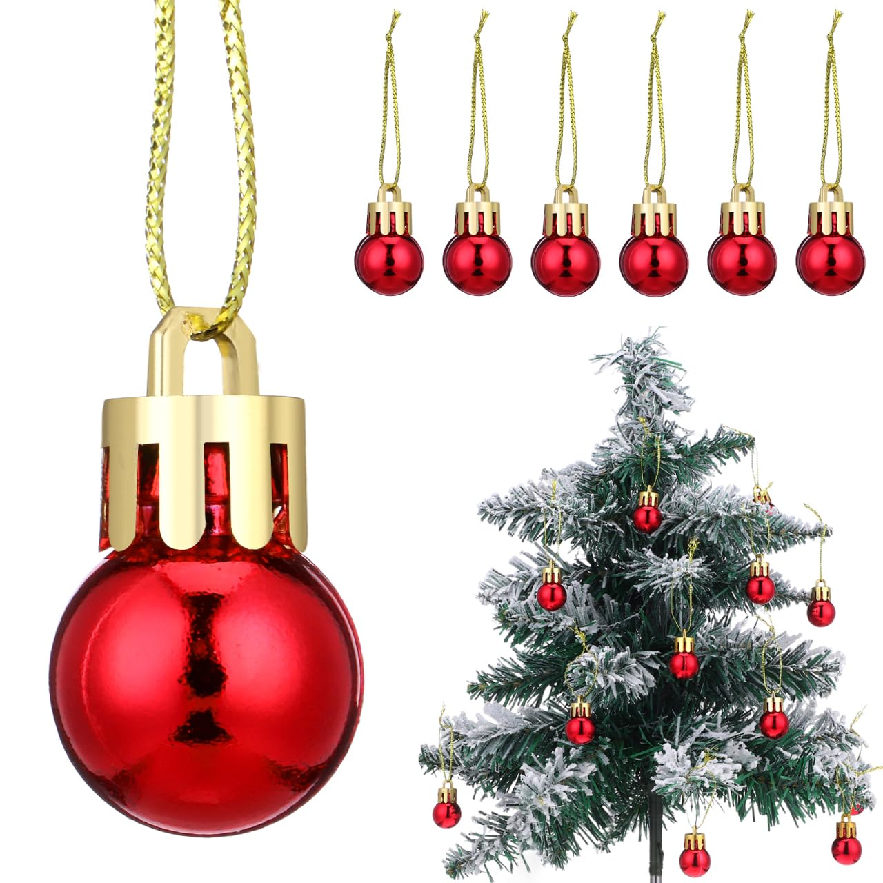 TOPBATHY Lot de 24 Boules de Noël Rouges en Plastique 2 Cm Décoratives et Faciles à Suspendre pour Arbre de Noël et Décoration Intérieure Festive