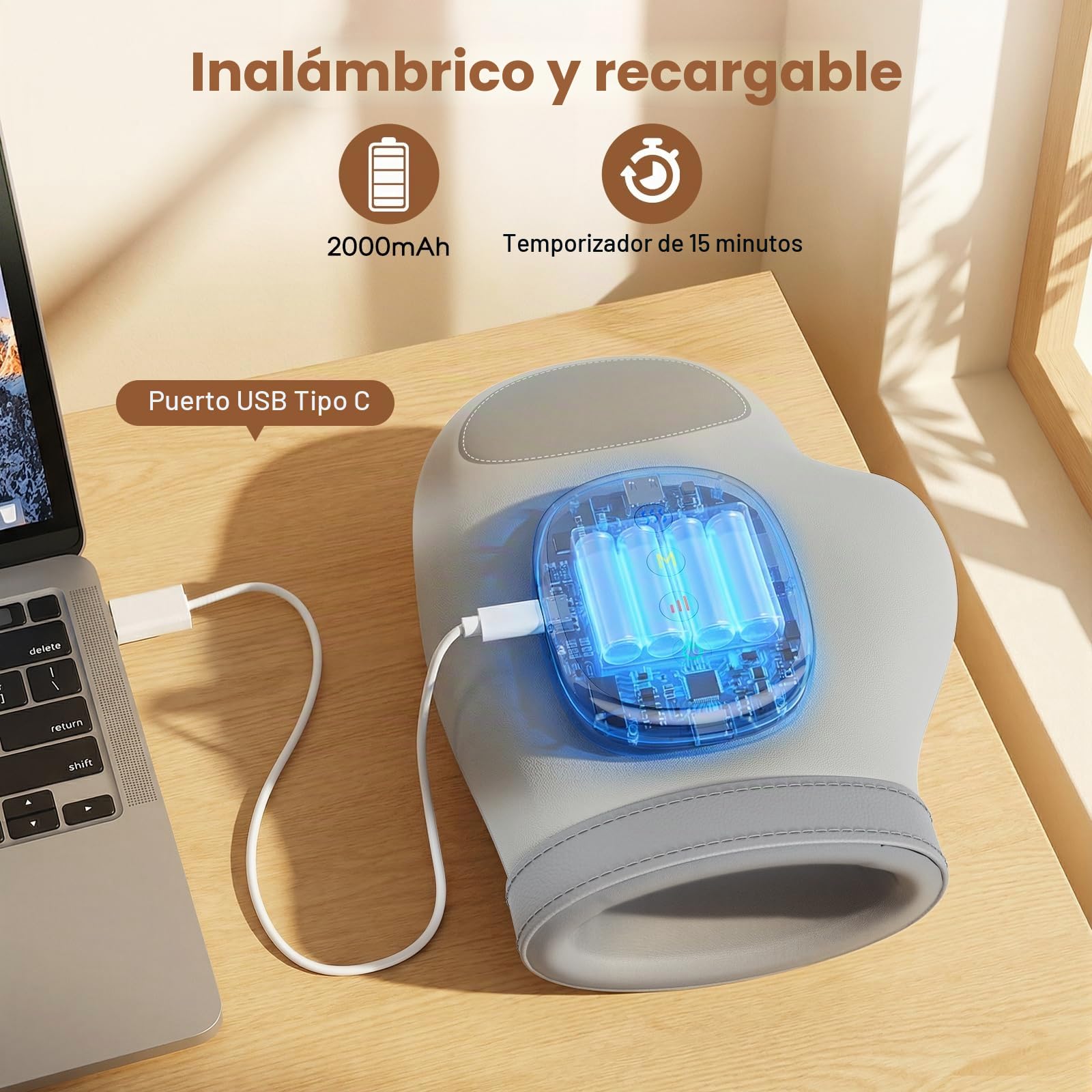 Masajeador de Manos Eléctricos Inalámbrico con Calor y Compresión, 3 Modos, 5 Niveles, 3 Temperaturas, Masajeador Manos Artrosis, Relaja las Mano, Regalo para Hombres y Mujeres
