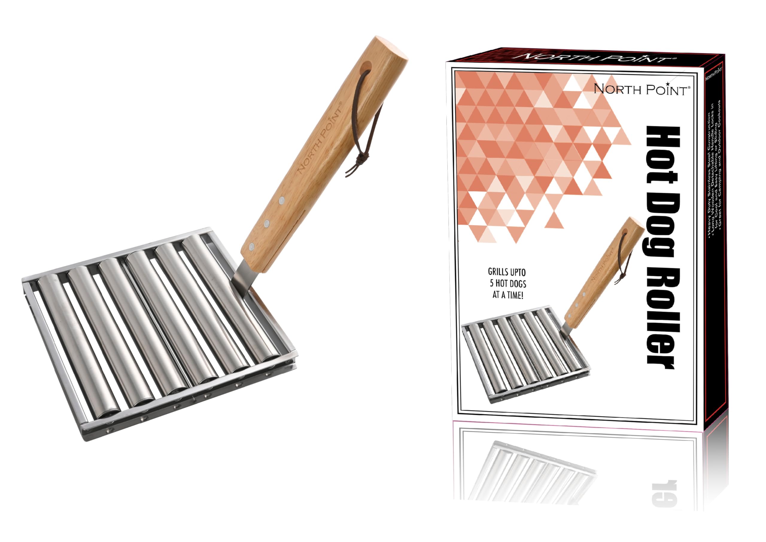 North Point Hot Dog Roller - Heavy-Duty Stainless-Steel Construction, Detachable Handle for Easy Rolling and Lifting, Grill up to 5 Hot Dogs at a Time