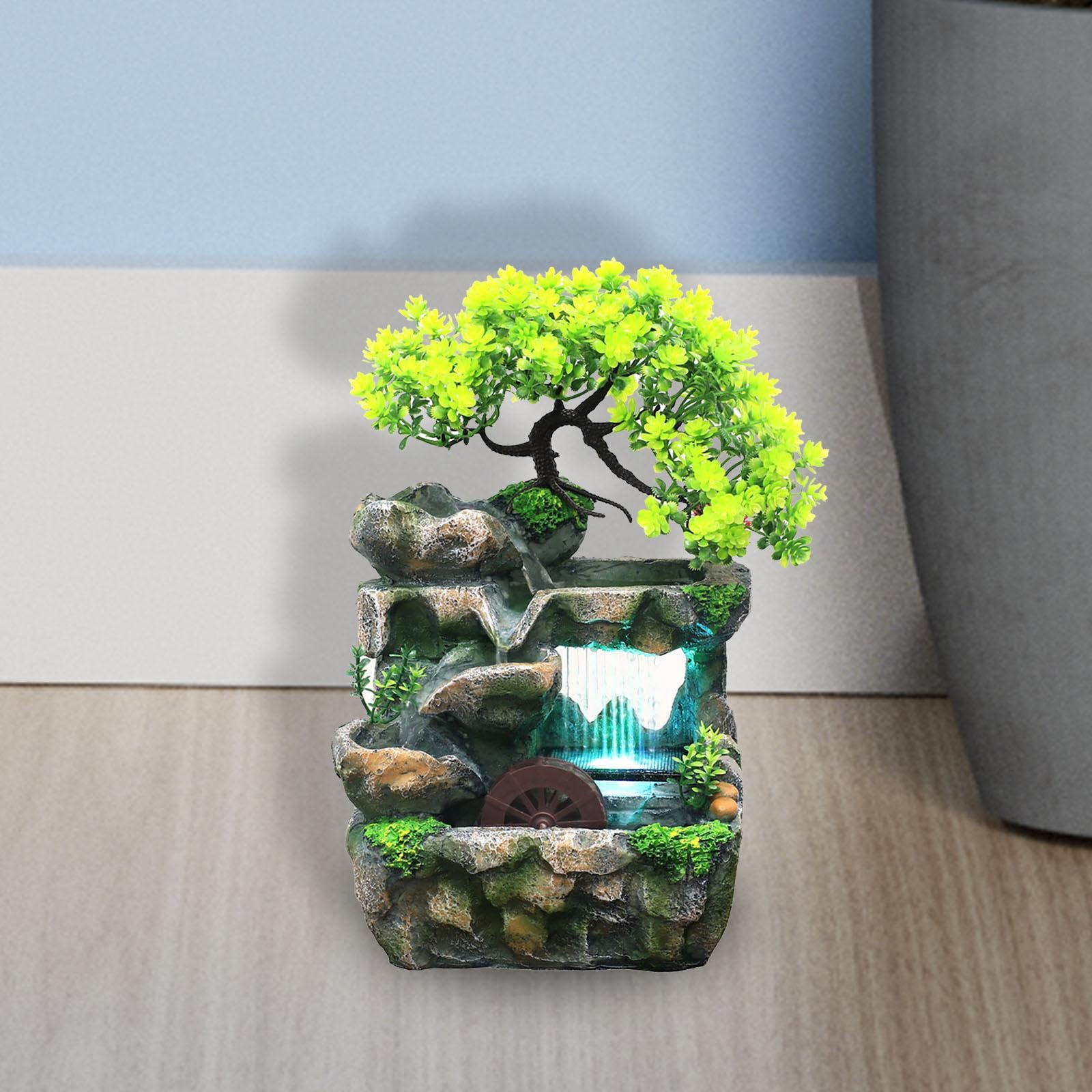 Resin Tabletop Water Fountain with Light 110V Mini Waterfall for Living Room-image-49