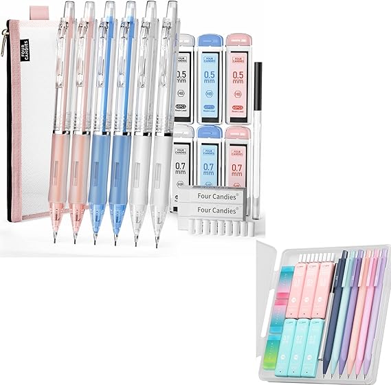 Four Candies Pastel Mechanical Pencil Set with Cute Pencil Case Cute Mechanical