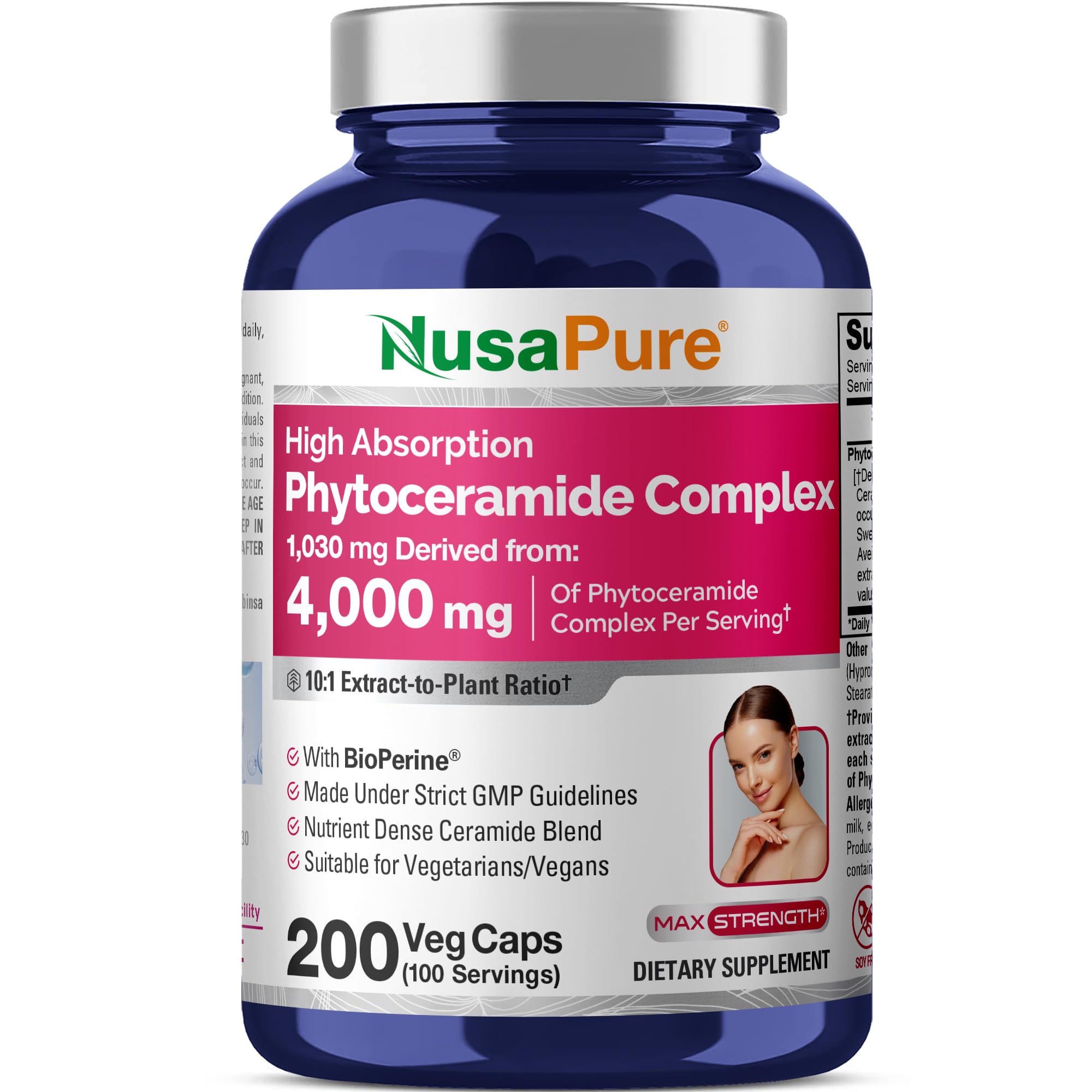 NusaPure Phytoceramides 700mg 200 Capsules (Non-GMO & Gluten Free) Powerful Skin Repair & Rejuvenation ✮ All Natural Plant Derived Anti-Aging Powerhouse for Reduced Fine Lines & Wrinkles