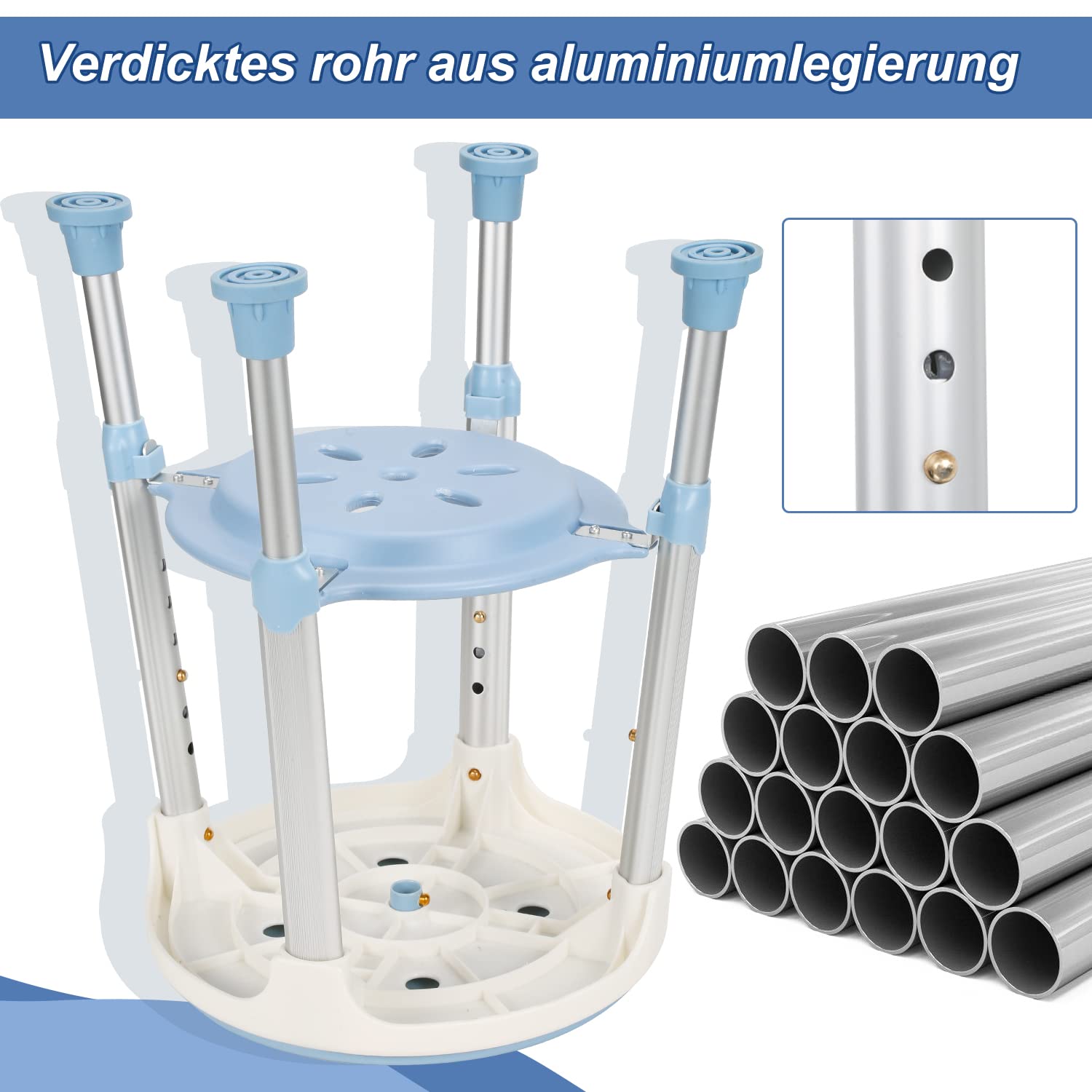 Taburete de ducha para personas mayores con esponja de ducha, redondo, antideslizante, altura regulable 42-54 cm, giratorio 360°, hasta 136 kg para personas mayores y embarazadas,1 unidad