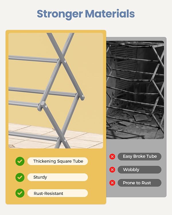 APEXCHASER Clothes Drying Rack, 3-Tier Laundry Drying Rack for Clothes, Expandable Metal Clothing Dryer, Collapsible Towel Rack, Air Drying Rack, Grey by APEXCHASER - Used condition - Image 6