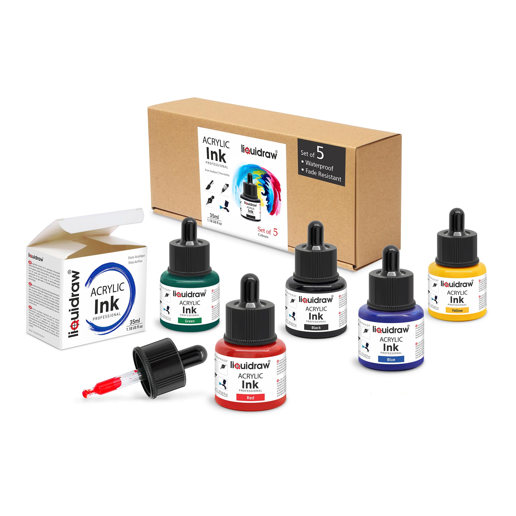 Liquidraw Acrylic Drawing Ink - 5 Assorted Colours