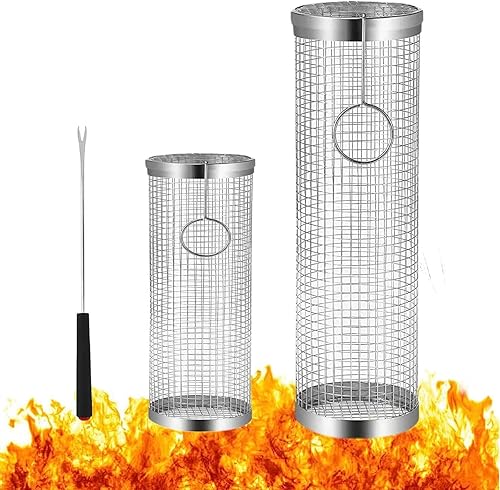 Cesta de parrilla de 3 piezas, cesta rodante para parrilla, cesta de parrilla de barbacoa, malla de parrilla de acero inoxidable, cestas portátiles