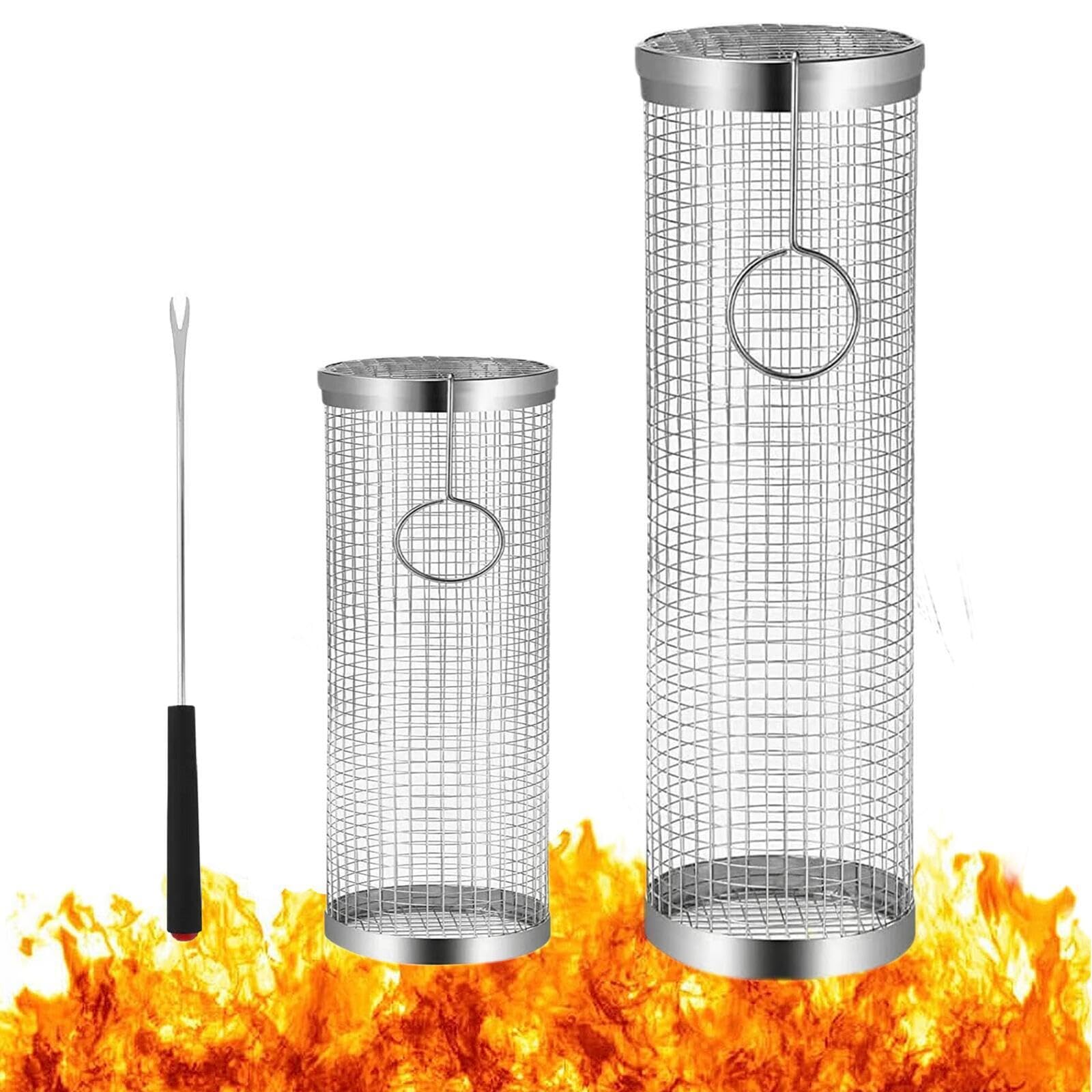 2Pcs New Stainless Steel Barbecue Cooking Grill Baskets for Outdoor Grill - Grill Grate - Outdoor Round BBQ Stainless Steel Grill Basket Campfire Grill Grid - Camping Picnic Cookware (11.8"+ 7.48")