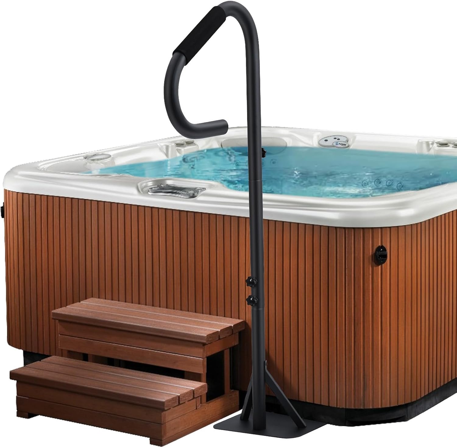 57''Hot Tub Handrail 360° Rotatable Spa Side Handrail with Slide-Under Base, Adjustable Height 18–48 in, Non-Slip Grip, Heavy Duty 600 Lbs Support, Hot Tub Safety Rail for Indoor Outdoor Spa