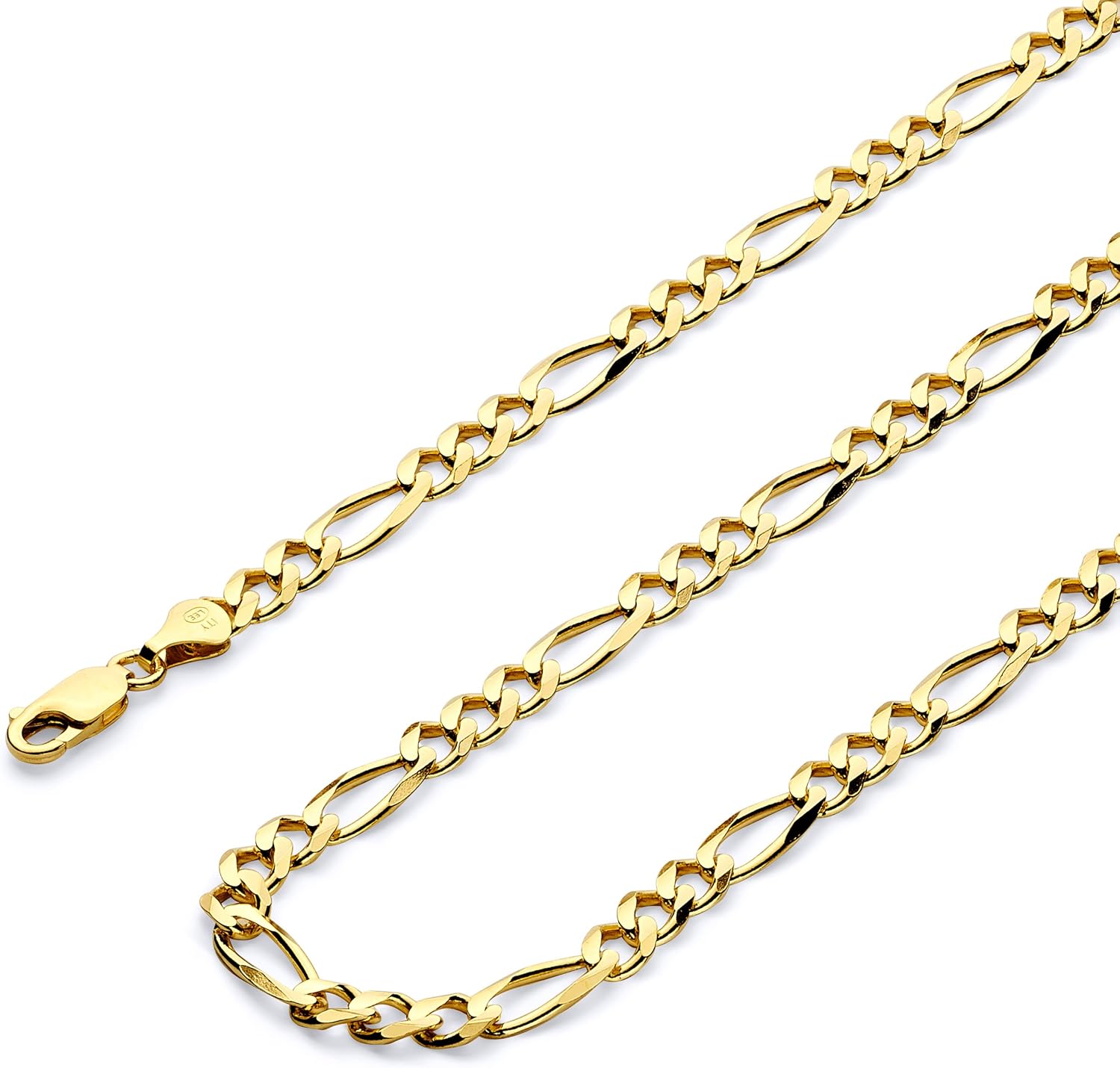 Wellingsale 14K Solid Gold Figaro Chains (Select Options)