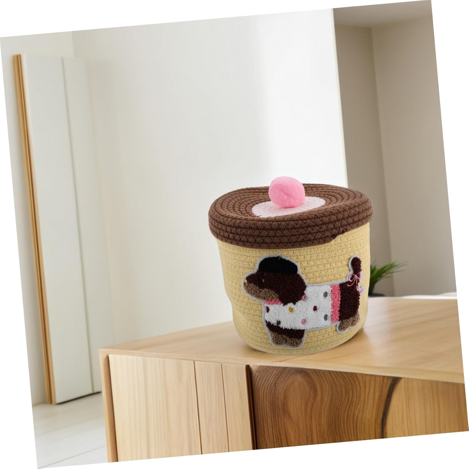 Cotton Rope Car Storage Basket Snack Toy Organizing Bin Decorative Lid for Home Nursery Pet Decorative Storage Baskets