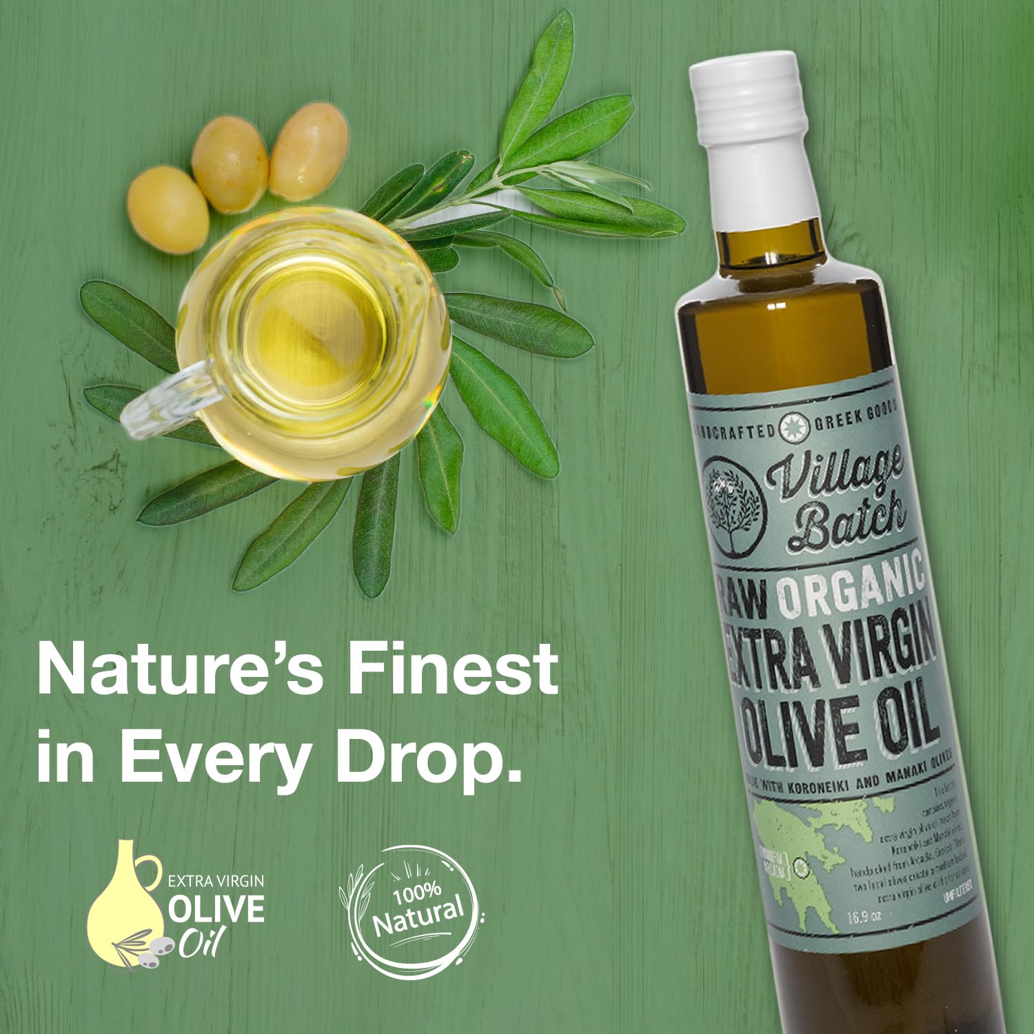 Village Batch Raw Organic Extra Virgin Olive Oil, Cold Pressed and Unfiltered EVOO, Authentic Greek Olive Oil, Rich Flavor for Cooking, Drizzling, Salad Dressing and Dipping (16.9 oz, Bottle) - Image 5
