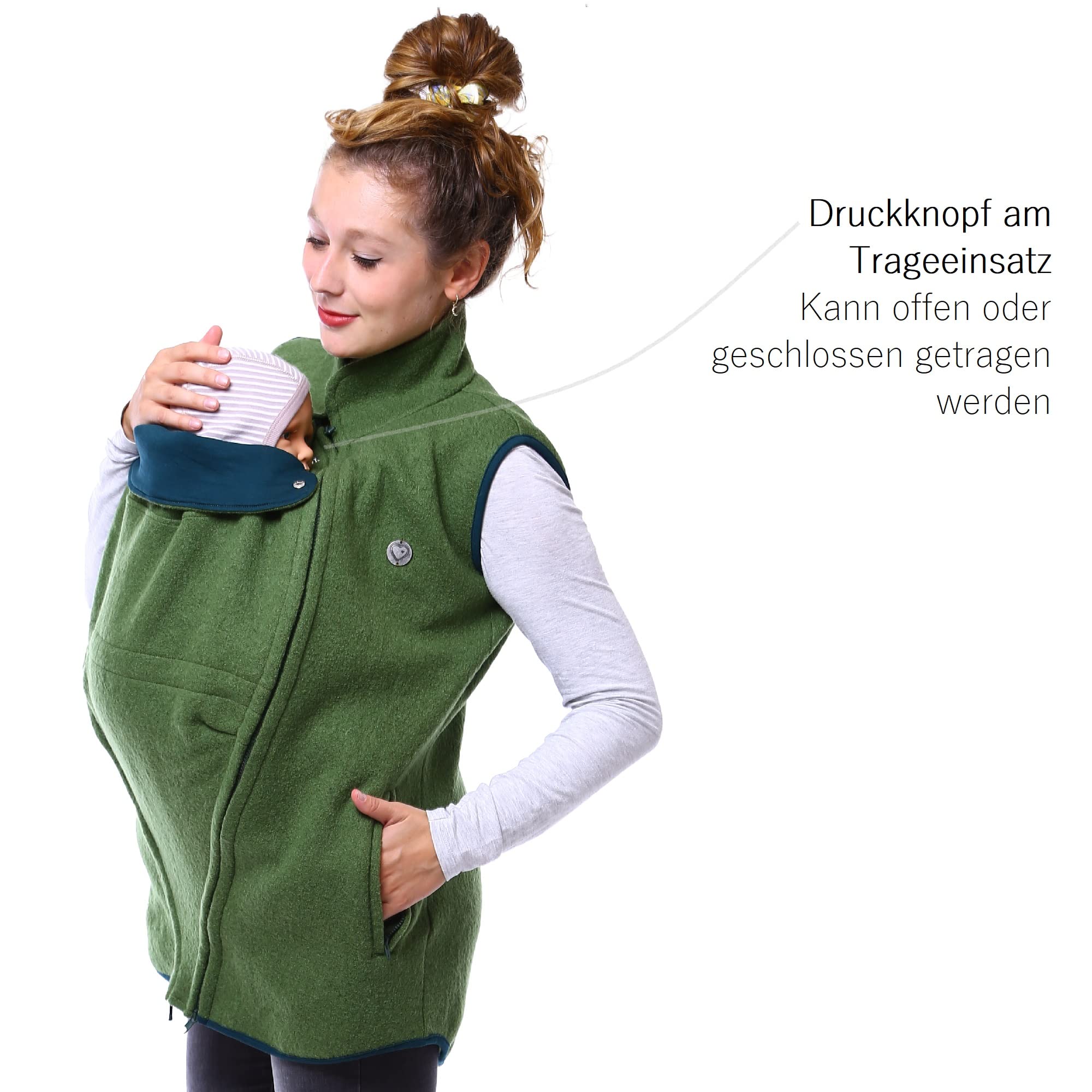 Viva la Mama – Wollweste Trageweste aus Wolle zum Babytragen Umstandsweste - PEVE - kiwigrün - L