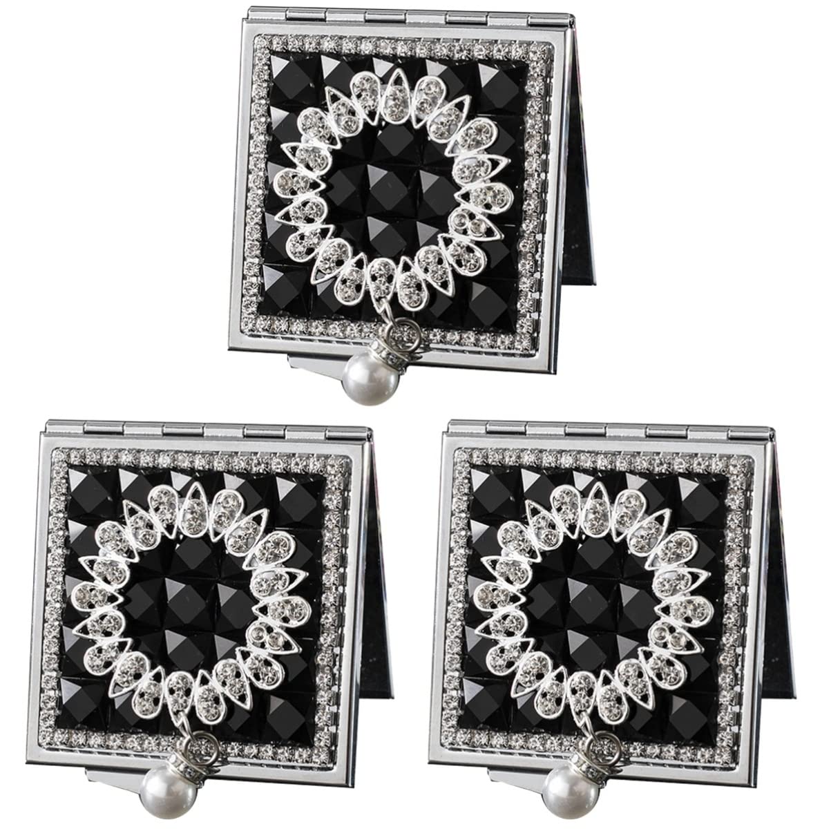 Miroir portable double face carré en métal pour maquillage et voyage