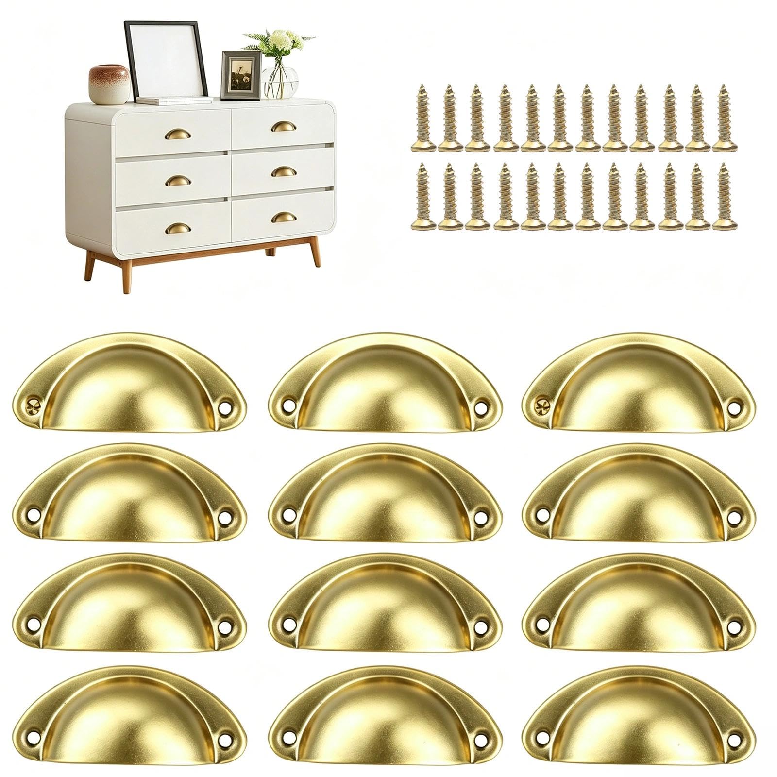 WJUAN Drawer Handles 12 Pack Gold Shell Cup Handles for Furniture — image 1