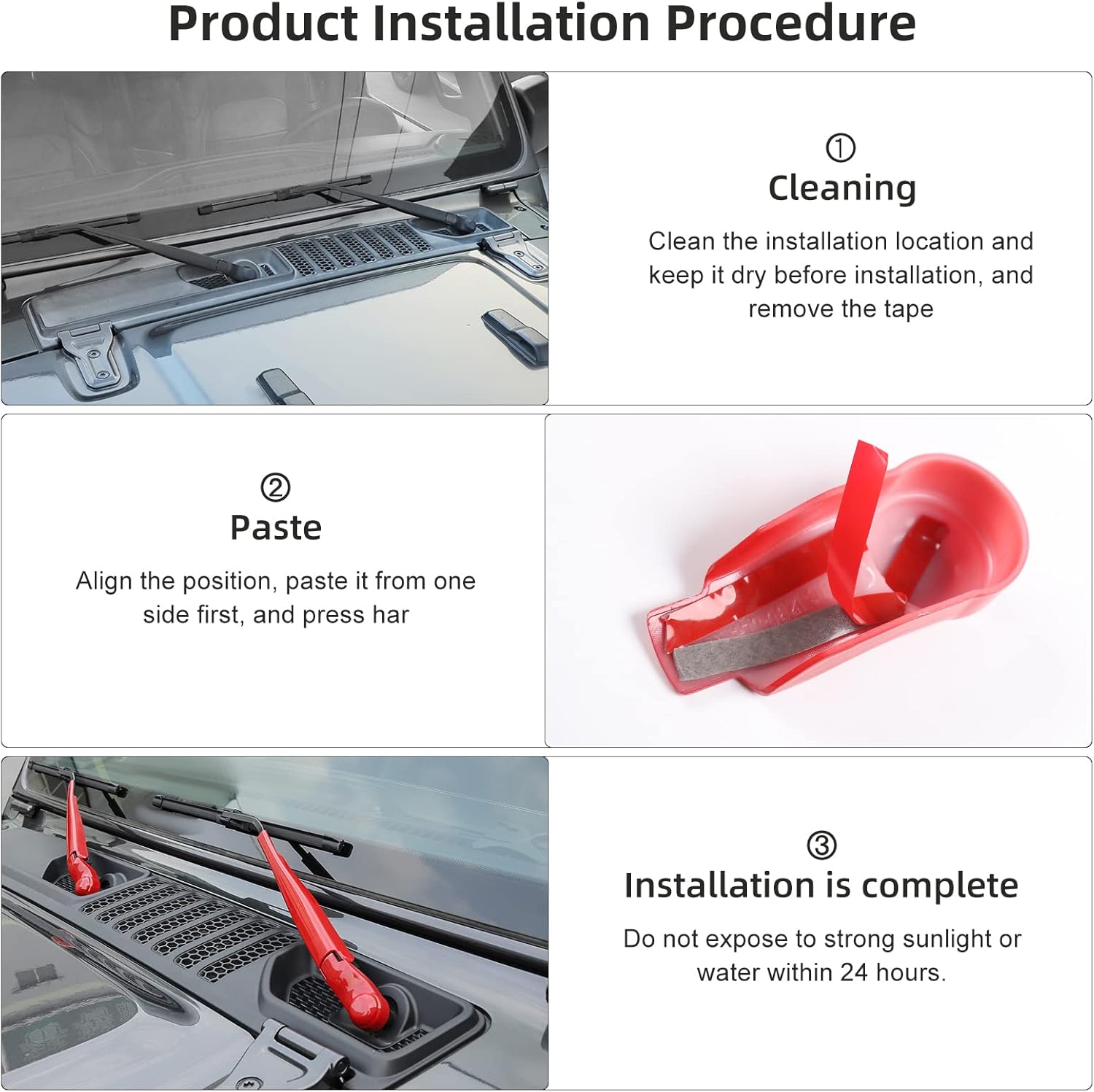 Front & Rear Window Windshield Wiper Arm Blade Decoration Cover Kit Fit for 2018-2026 Jeep Wrangler JL JLU & Gladiator JT (Red)