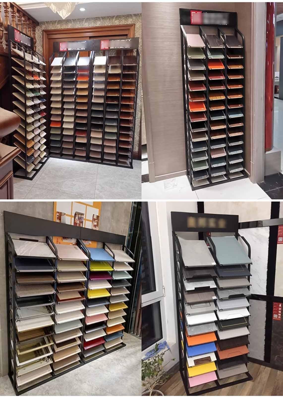 Espositore per Campioni con ripiano Personalizzabile per Porta, Dotato di 24 Scomparti per Carte, ripiano da Pavimento in Metallo e Porcellana per Negozi al DET,L X W-51.2x13.8inch/130x35cm