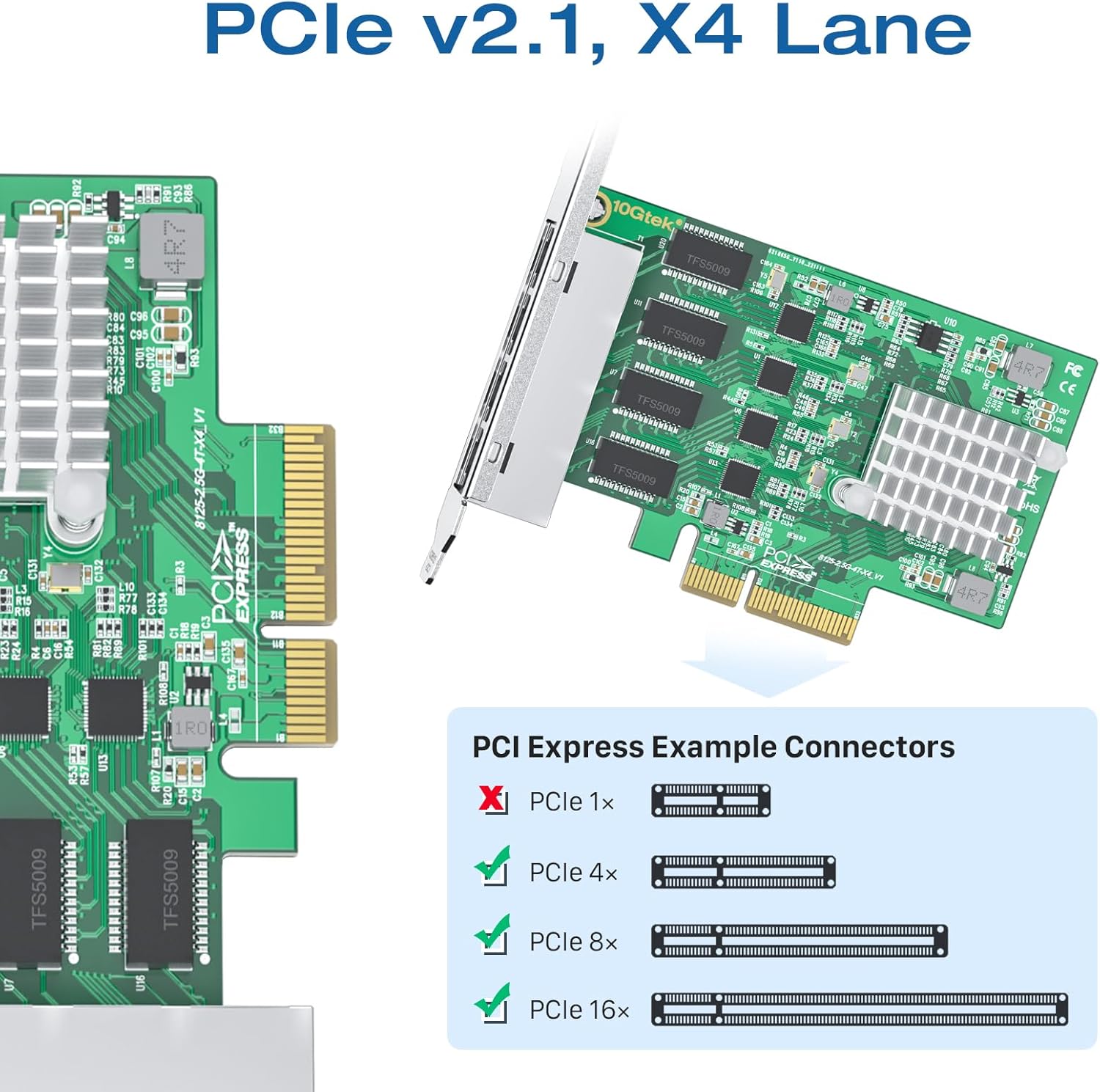 H!Fiber 2.5Gbase-T PCIe NIC with Realtek RTL8125 Chip, 2.5Gb Network Card, 2500/1000/100 Mbps,Quad RJ45 Ports, PCIe X4, Ethernet Card for Windows/Windows Server/Linux