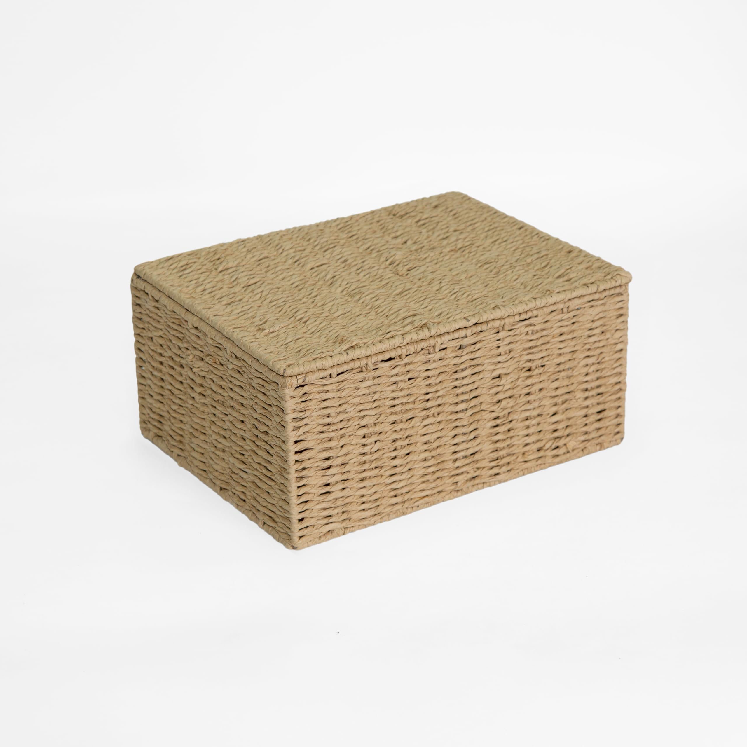 Wickerfield Beige Paper Rope Storage Hamper Basket Box With Lid (Natural, Large)
