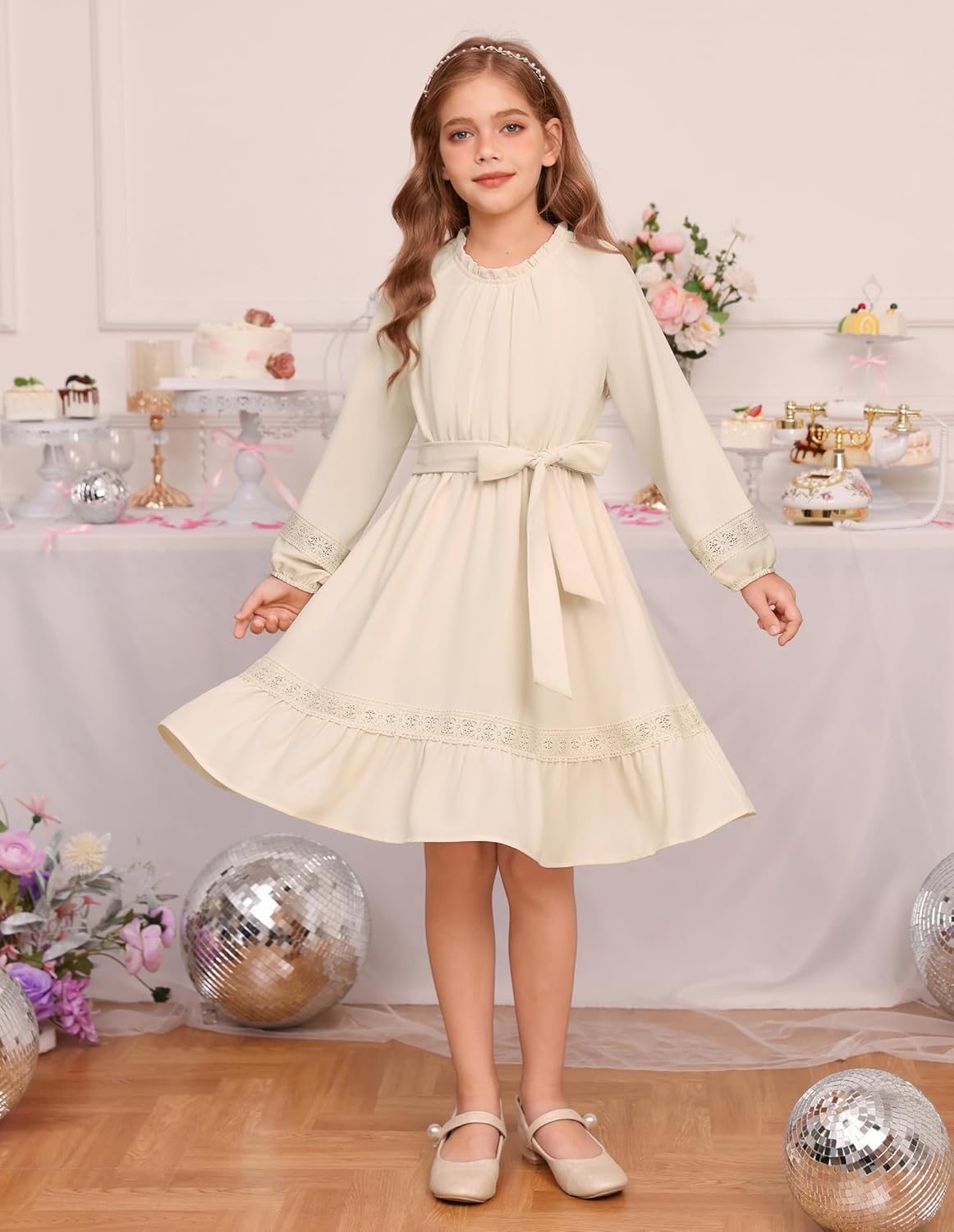 GRACE KARIN Girls Fall Dress Long Sleeve with Pokets Twirl Flowy Swing Lace-Trimmed Holiday Casual Dresses 6-12Y - Image 3