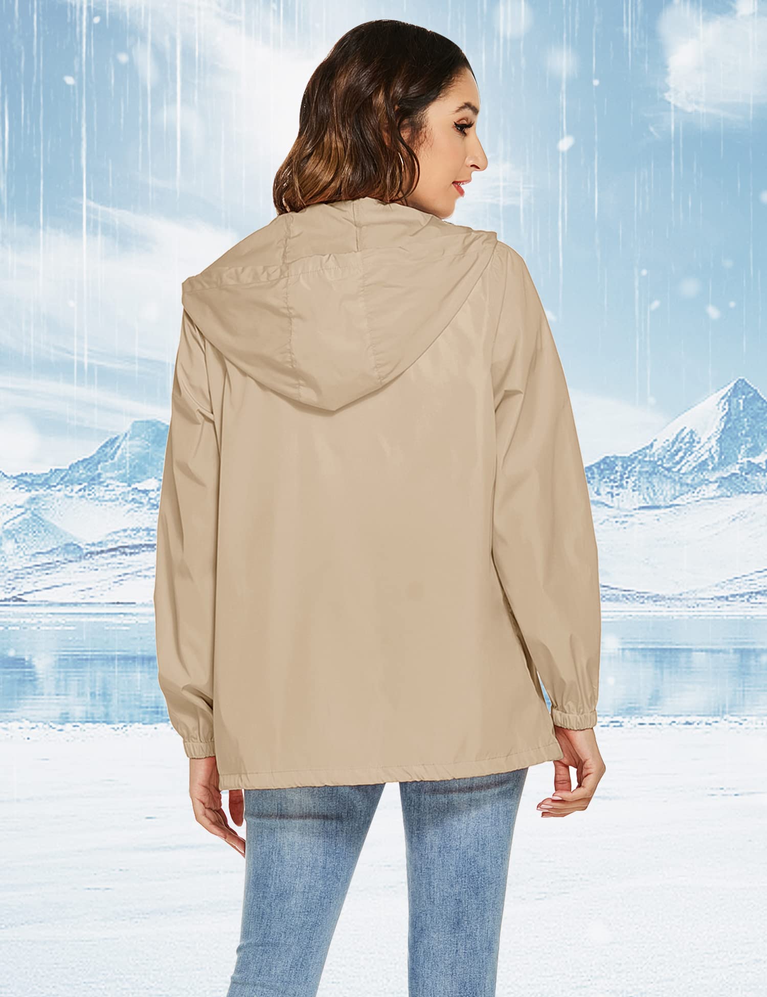Rapbin Chubasquero para mujer, impermeable, ligero, cortavientos, plegable, con capucha, para correr al aire libre