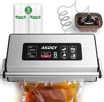 95Kpa Vacuum Sealer Machine,Upgraded Commercial Food Vacuum Sealer, 14-in-1 Functions & Double Heat Seal, Stainless Steel, Large Icons,130W Dual Pumps25L/Min Suction, Widened Easy-Lock Handle