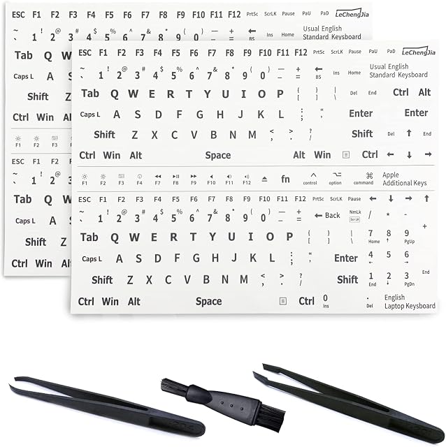 2 Pcs English Universal Non Transparent WHITE Stickers with Black LettersMatteSuitable for any standard Keyboard,laptop Keyboard,apple keys, With two tweezers and cleaning brush