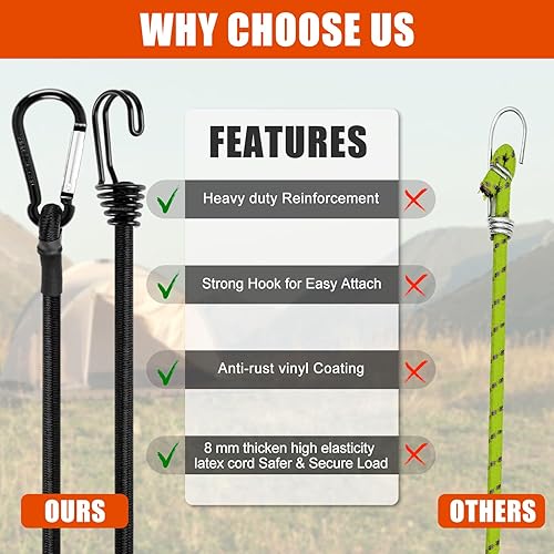 Miniatura 7 de 35 cuerdas elásticas negras de varios tamaños, cuerdas elásticas resistentes al aire libre, 8, 12, 18, 24, 32, 40 pulgadas, 40 pulgadas con gancho y