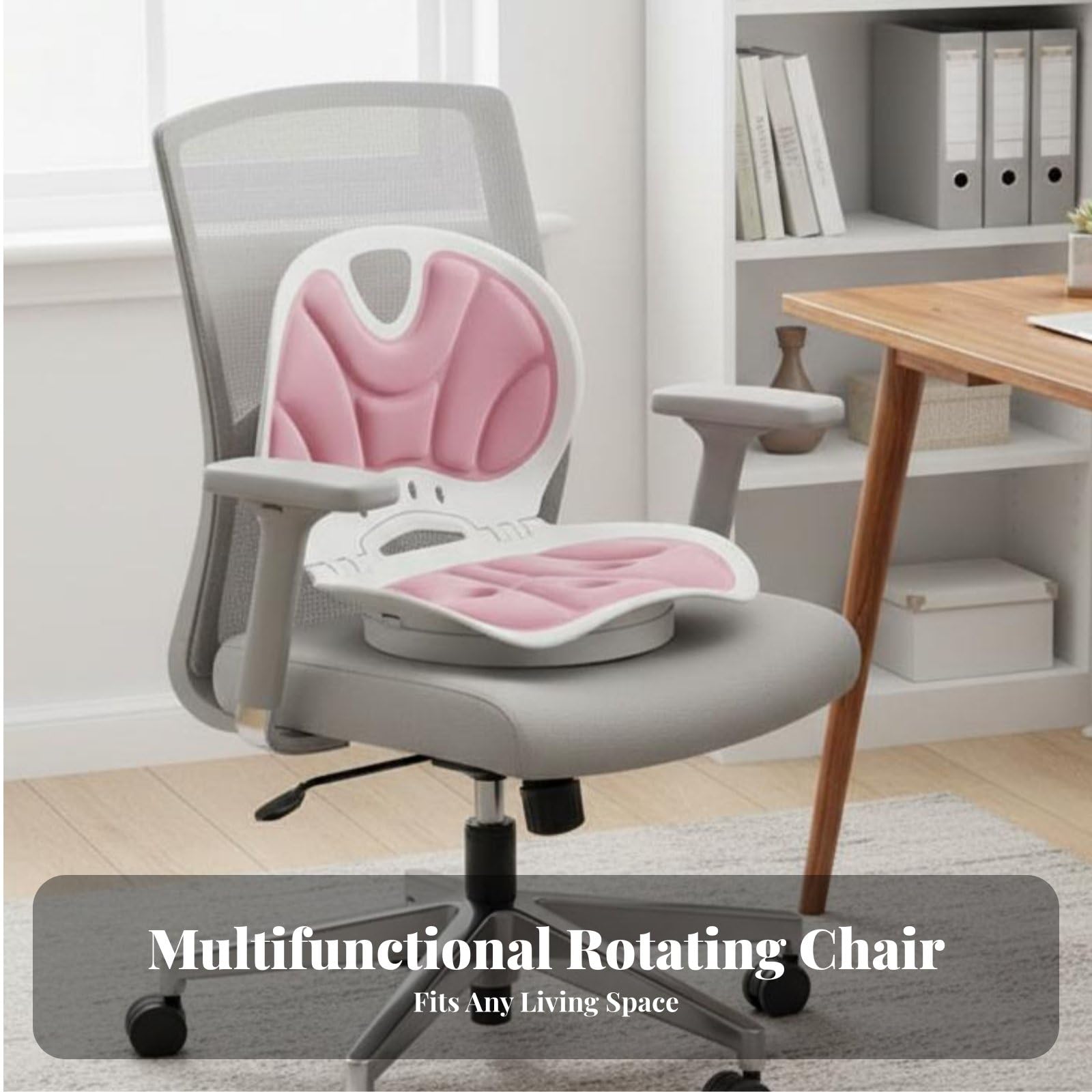 Cojín Ergonómico Cojín de Asiento Cojín Giratorio Almohada Lumbar Respaldo Transpirable con Apoyo Ergonómico Multizona Base Giratoria con Rodamientos