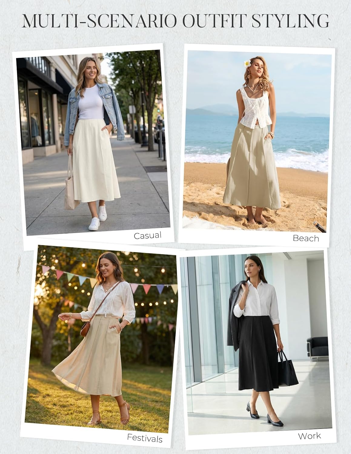 Kate Kasin Women Linen Maxi Skirt, High Waist A Line Skirts with Pockets, Summer Casual Vacation Flowy Long Skirt 2026 Trendy - Image 4