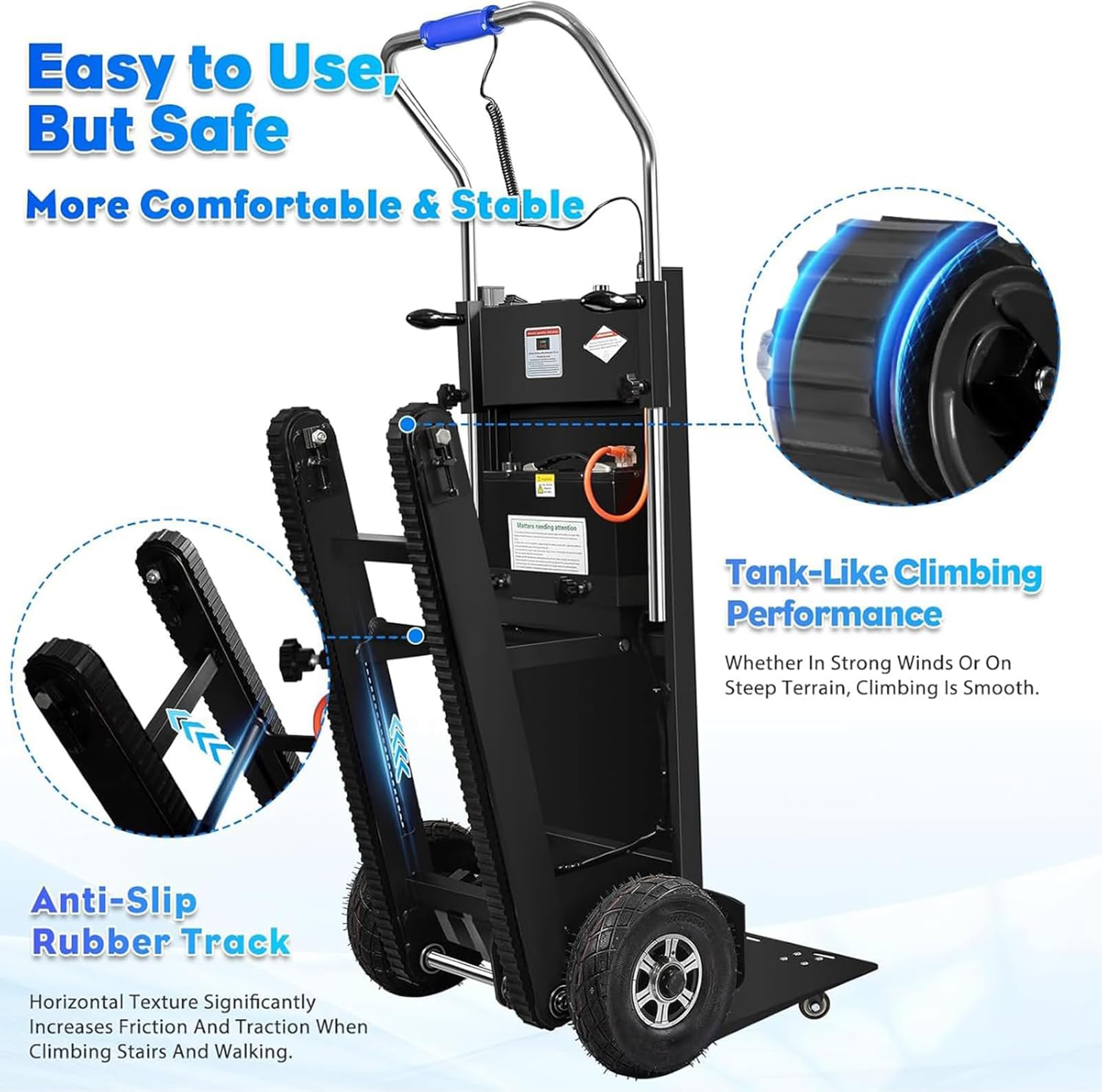 Carro Eléctrico para Subir Escaleras Duradero Carros para Subir Escaleras con Carga Carretilla para Subir Escaleras Eléctrica Portátil Mover Muebles Equipos Pesados,03